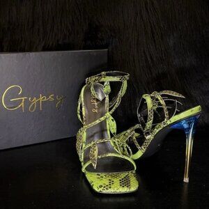 LEAF SNAKE PRINT HIGH HEELS
